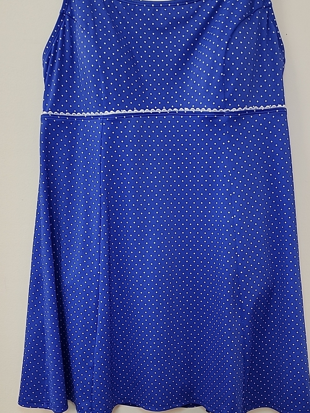 L.L. Bean One Piece Swimsuit Dress Long Polka Dot Blue White Size 14 - Picture 13 of 15